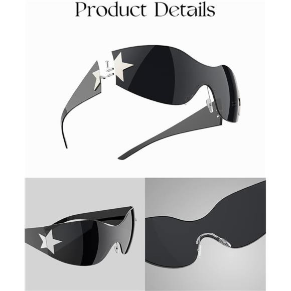 Pack of 4 ! - Sunglasses for Women Men Y2K Star Vintage Rimless Eyewear main image 5